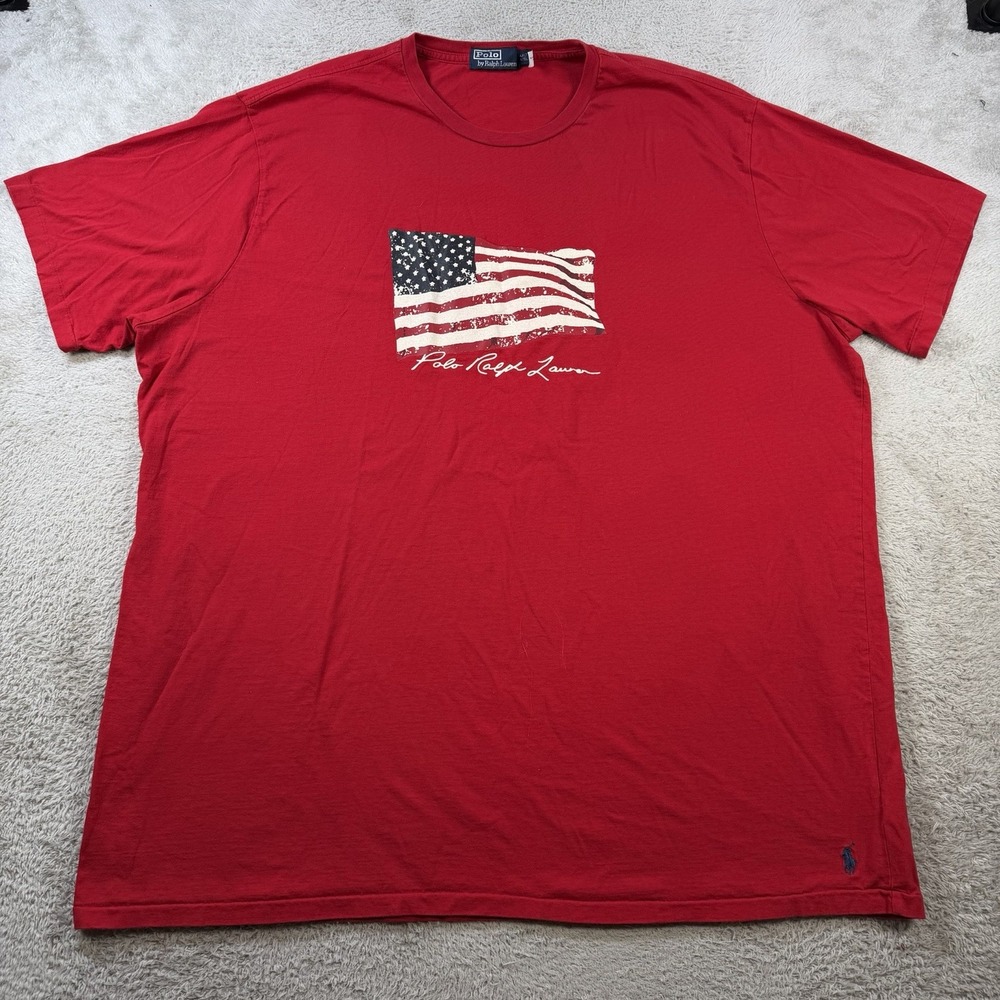 Polo Ralph Lauren T-Shirt Mens 4XLT Red USA Flag American Pony Short Sleeve Tee